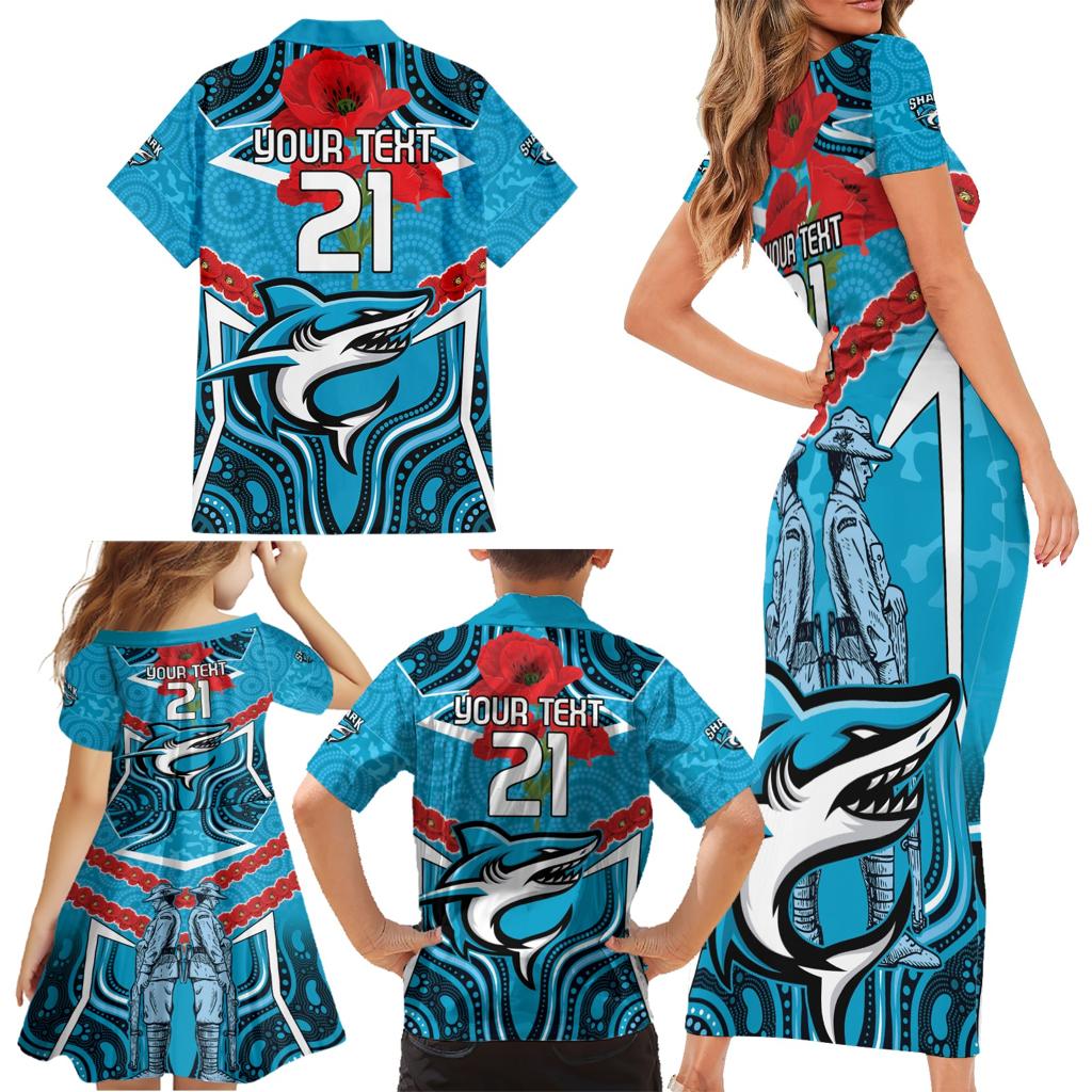 Custom Sharks Rugby ANZAC Family Matching Short Sleeve Bodycon Dress and Hawaiian Shirt Gallipoli Soldier With Aboriginal Art