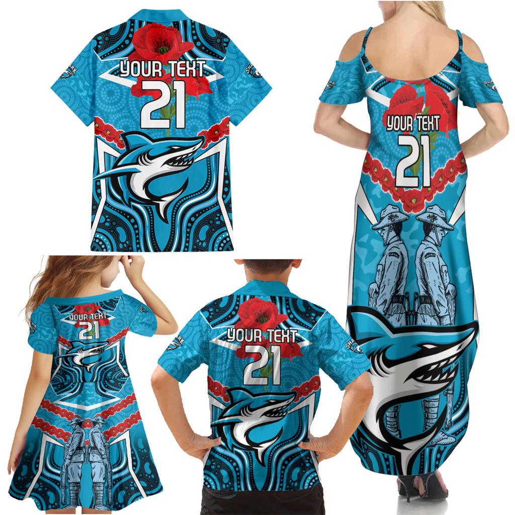 Custom Sharks Rugby ANZAC Family Matching Summer Maxi Dress and Hawaiian Shirt Gallipoli Soldier With Aboriginal Art