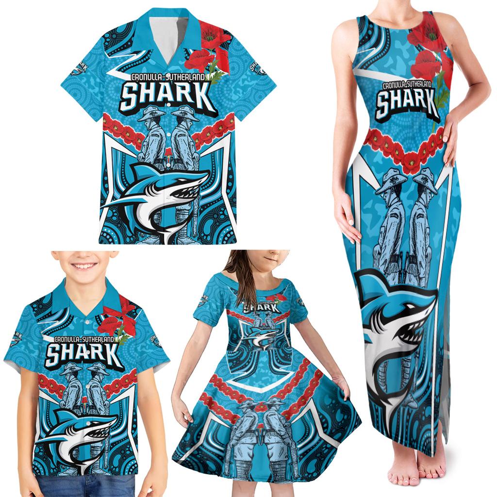 Custom Sharks Rugby ANZAC Family Matching Tank Maxi Dress and Hawaiian Shirt Gallipoli Soldier With Aboriginal Art