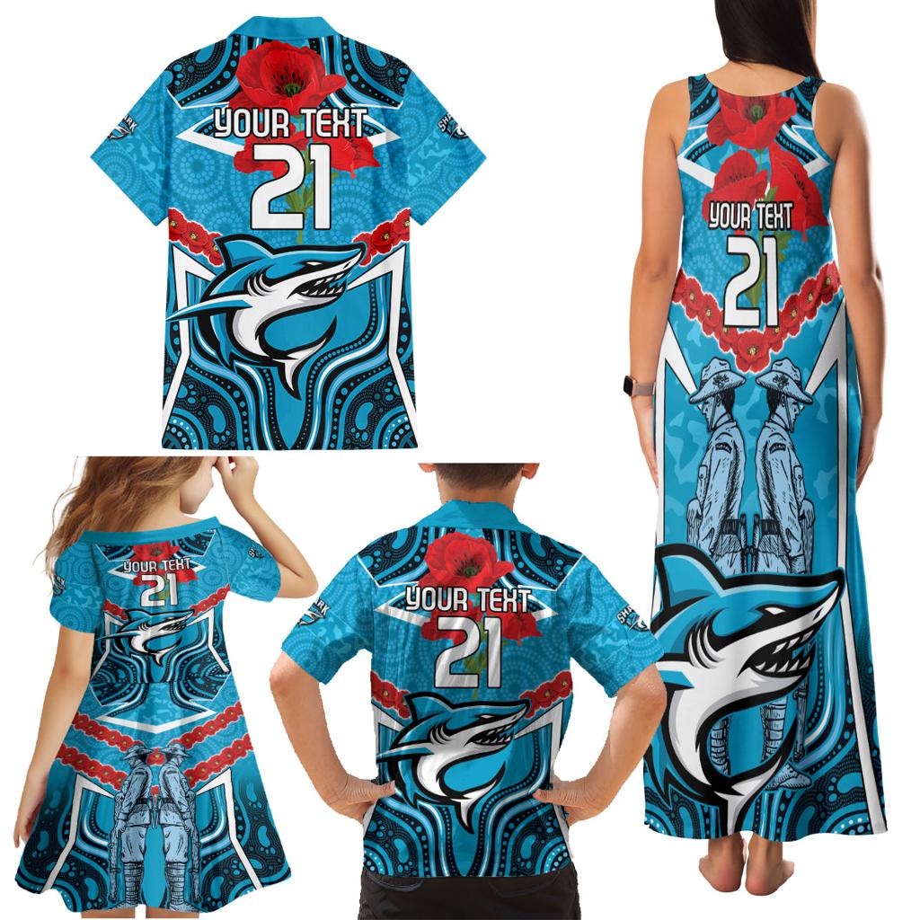 Custom Sharks Rugby ANZAC Family Matching Tank Maxi Dress and Hawaiian Shirt Gallipoli Soldier With Aboriginal Art