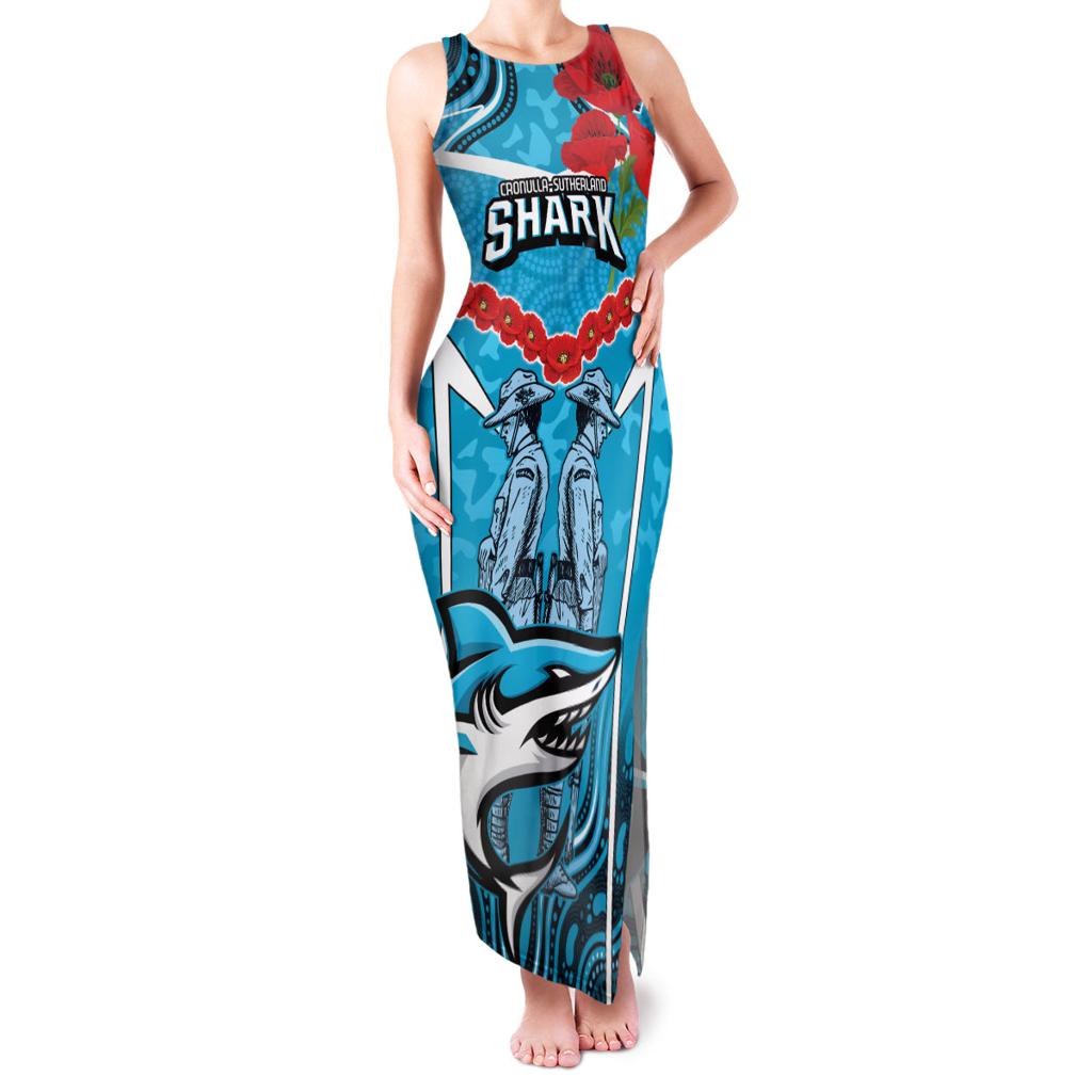 Custom Sharks Rugby ANZAC Family Matching Tank Maxi Dress and Hawaiian Shirt Gallipoli Soldier With Aboriginal Art