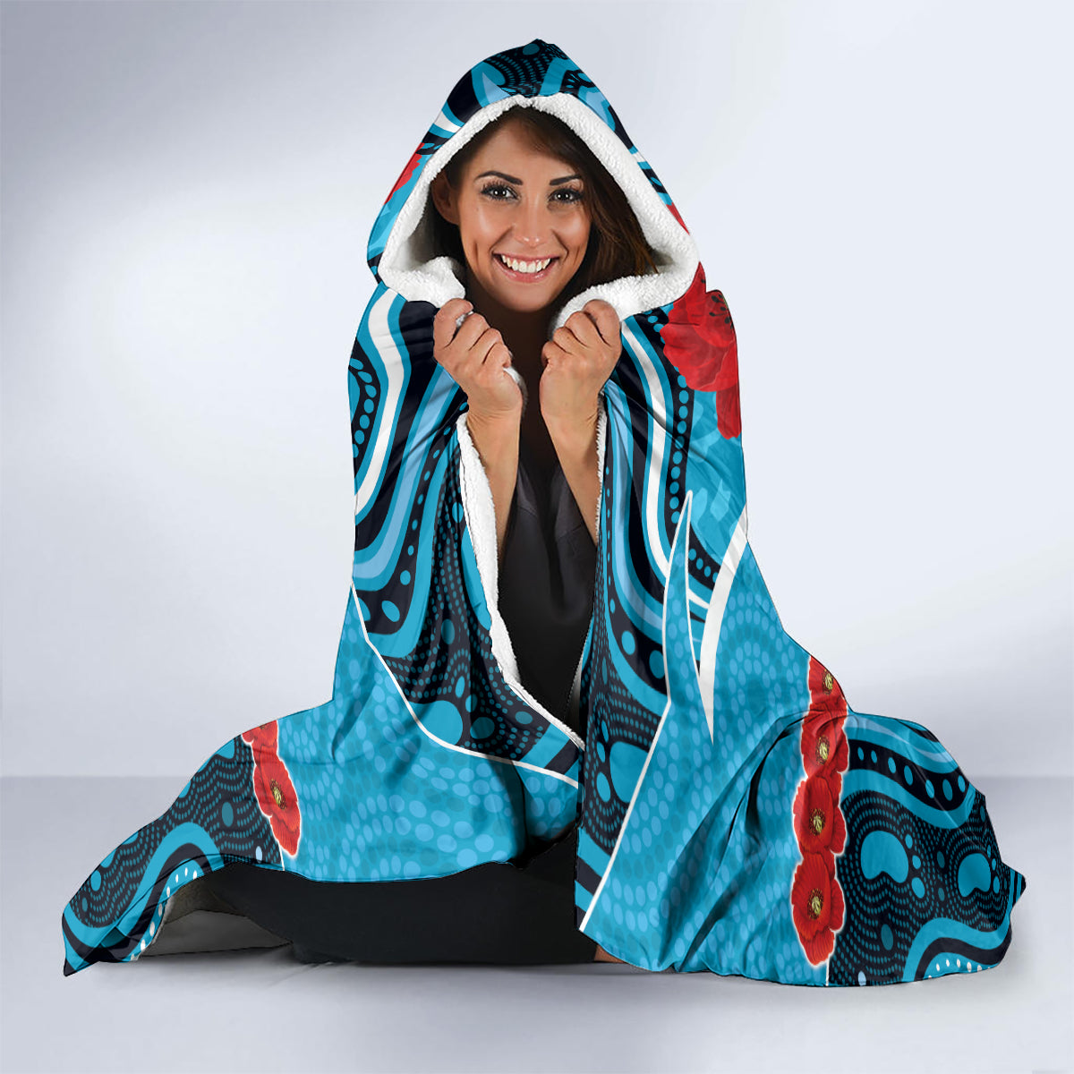 Custom Sharks Rugby ANZAC Hooded Blanket Gallipoli Soldier With Aboriginal Art