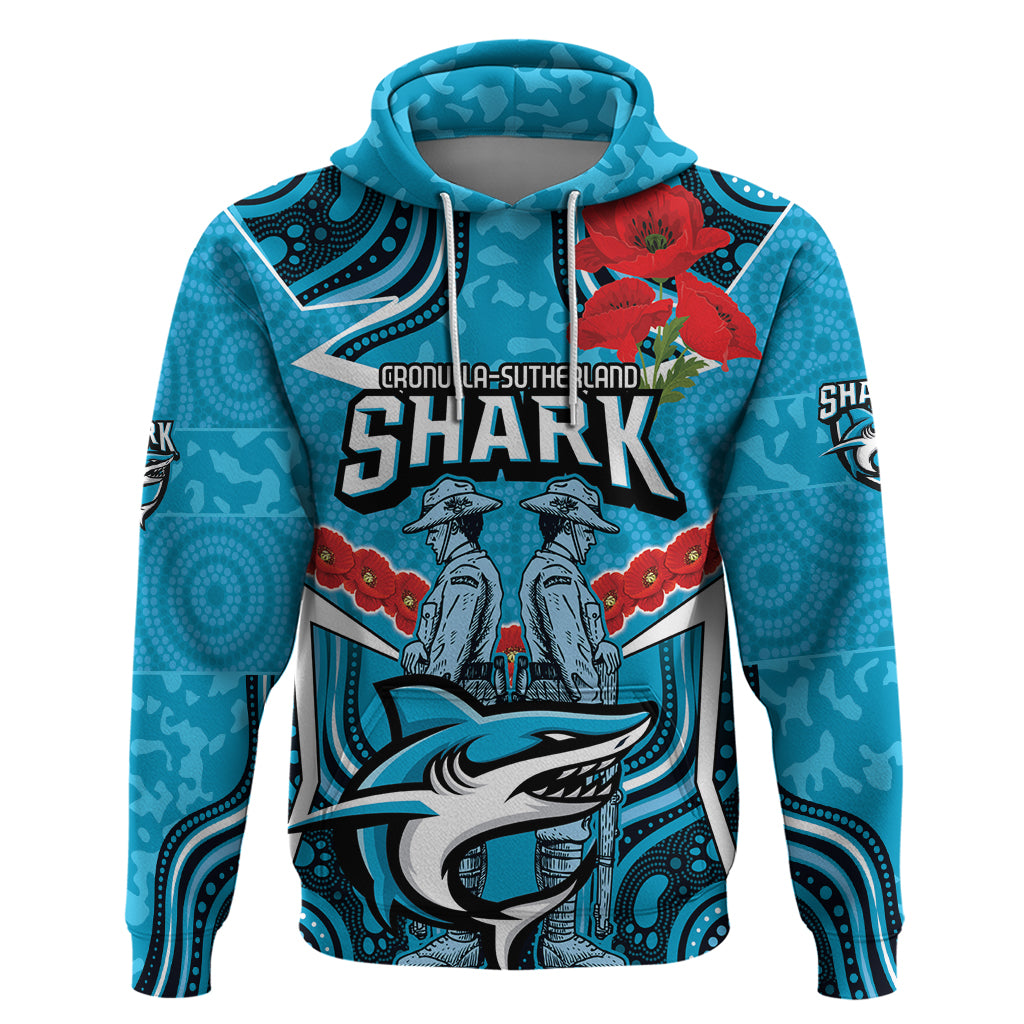 Custom Sharks Rugby ANZAC Hoodie Gallipoli Soldier With Aboriginal Art