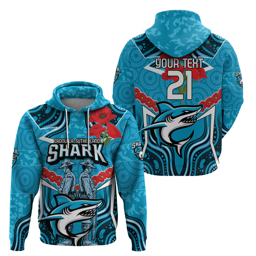 Custom Sharks Rugby ANZAC Hoodie Gallipoli Soldier With Aboriginal Art