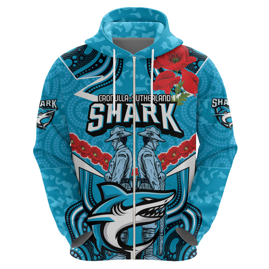 Custom Sharks Rugby ANZAC Hoodie Gallipoli Soldier With Aboriginal Art