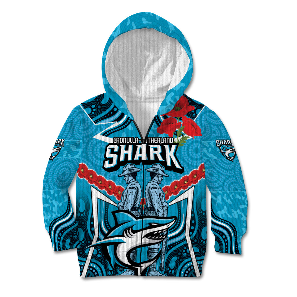 Custom Sharks Rugby ANZAC Kid Hoodie Gallipoli Soldier With Aboriginal Art