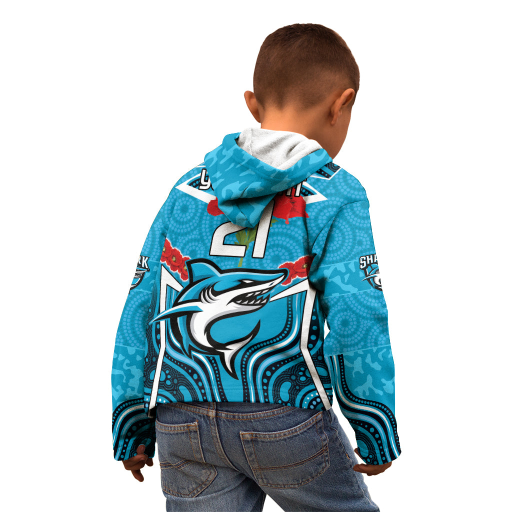 Custom Sharks Rugby ANZAC Kid Hoodie Gallipoli Soldier With Aboriginal Art