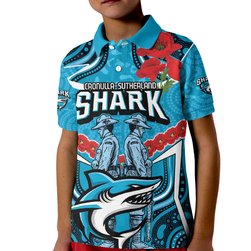 Custom Sharks Rugby ANZAC Kid Polo Shirt Gallipoli Soldier With Aboriginal Art