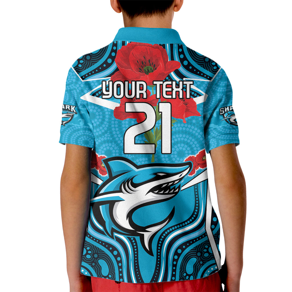 Custom Sharks Rugby ANZAC Kid Polo Shirt Gallipoli Soldier With Aboriginal Art