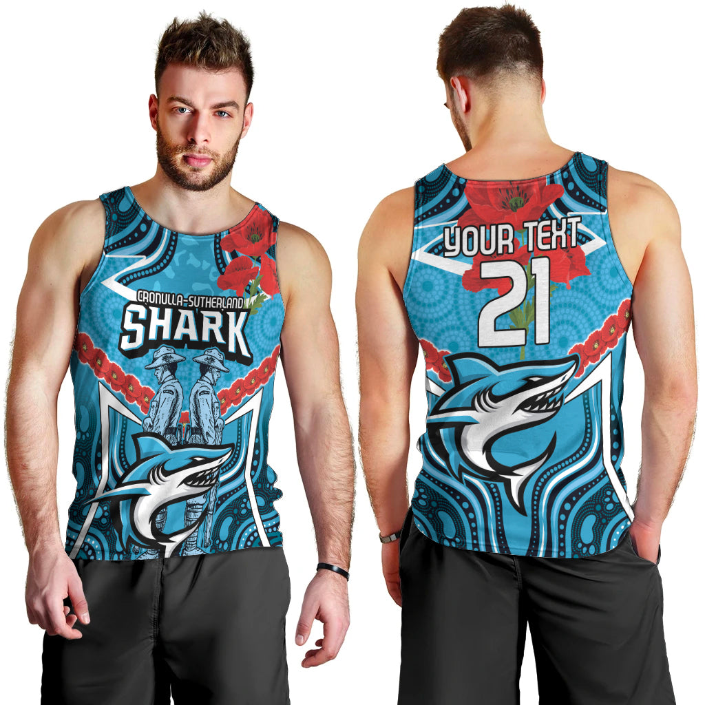 Custom Sharks Rugby ANZAC Men Tank Top Gallipoli Soldier With Aboriginal Art