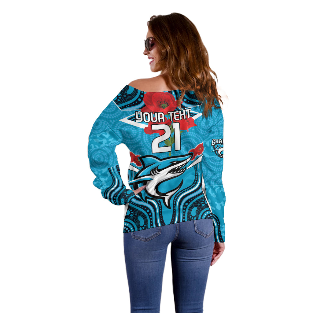 Custom Sharks Rugby ANZAC Off Shoulder Sweater Gallipoli Soldier With Aboriginal Art