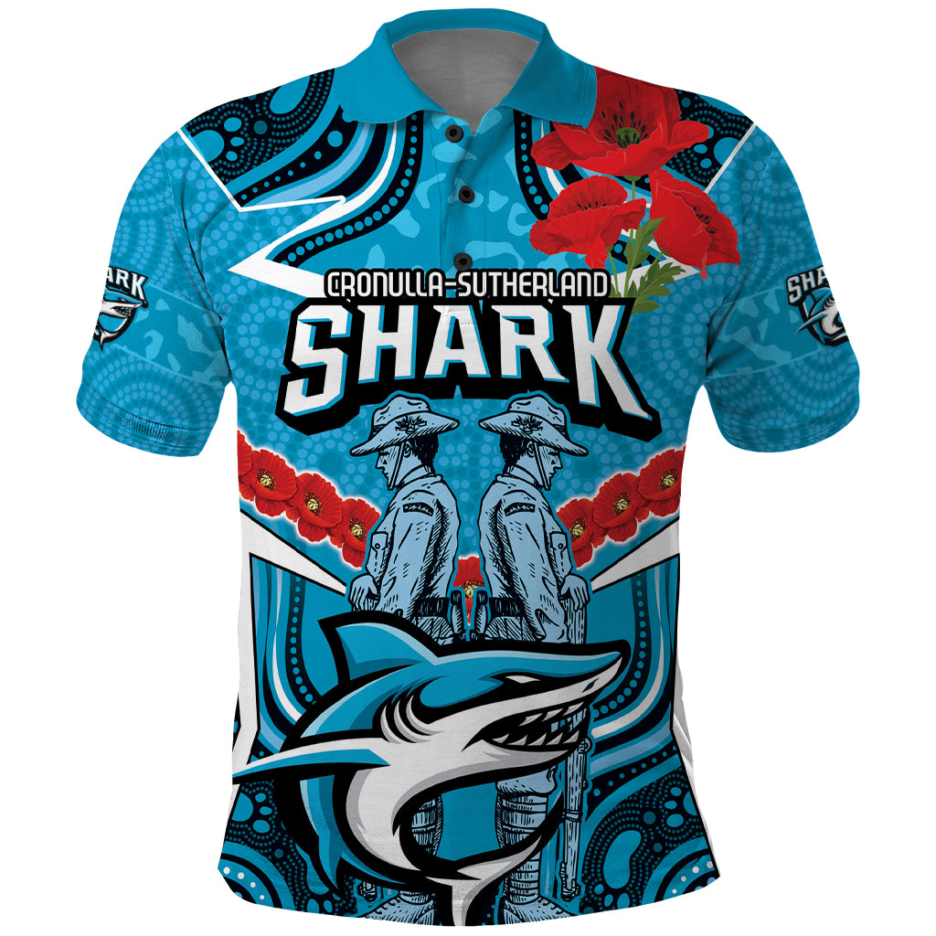 Custom Sharks Rugby ANZAC Polo Shirt Gallipoli Soldier With Aboriginal Art