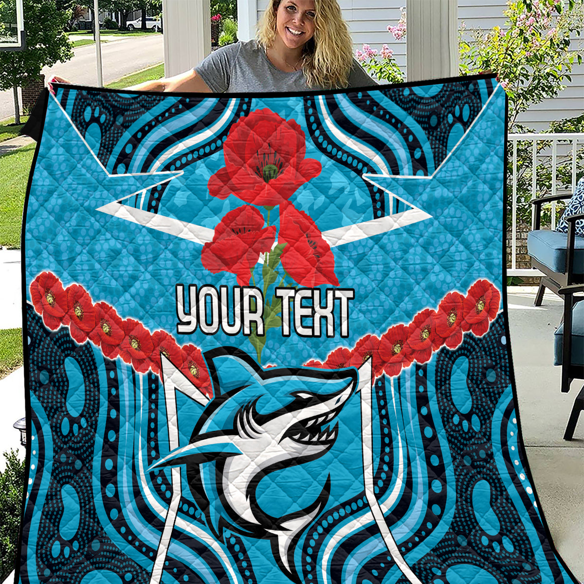 Custom Sharks Rugby ANZAC Quilt Gallipoli Soldier With Aboriginal Art