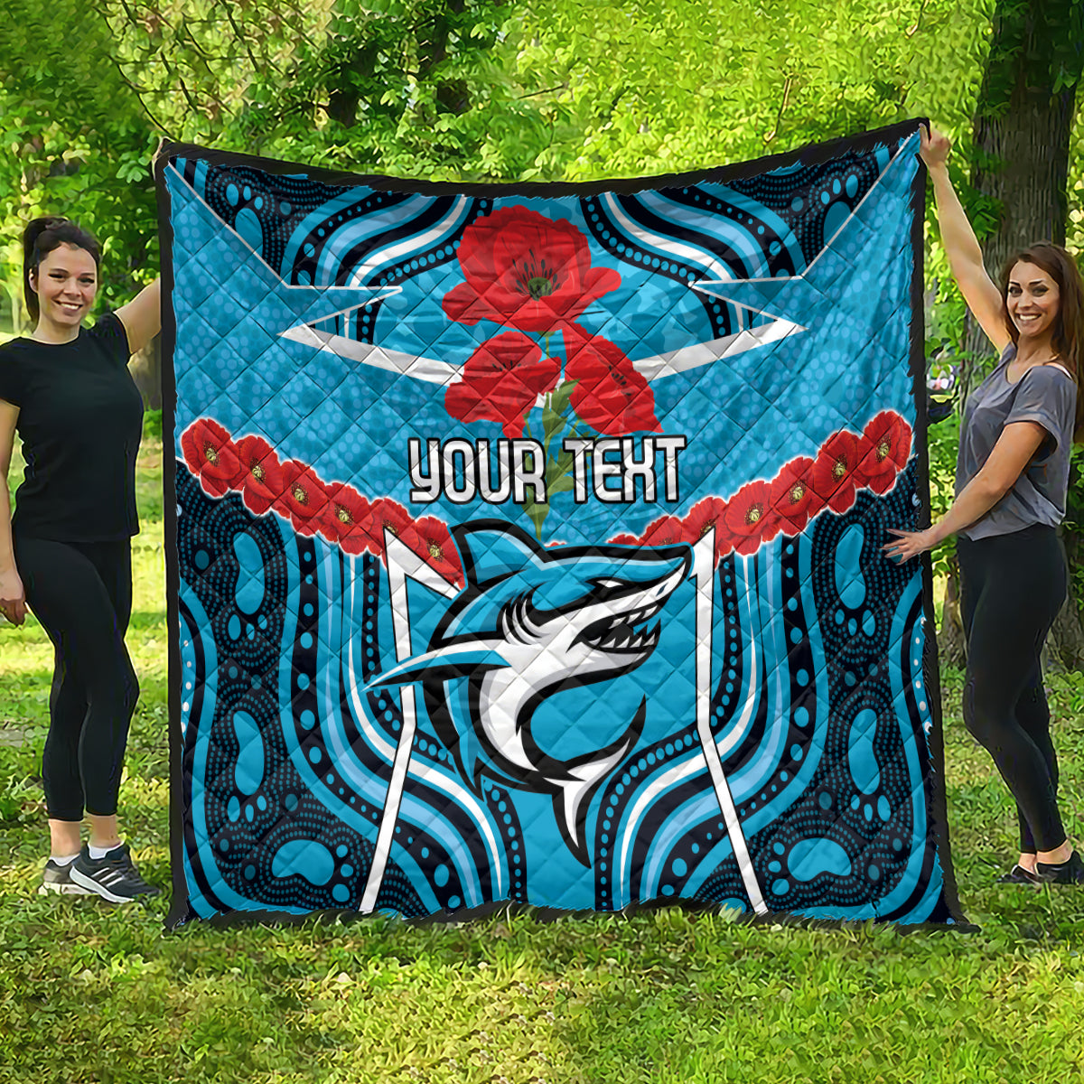 Custom Sharks Rugby ANZAC Quilt Gallipoli Soldier With Aboriginal Art