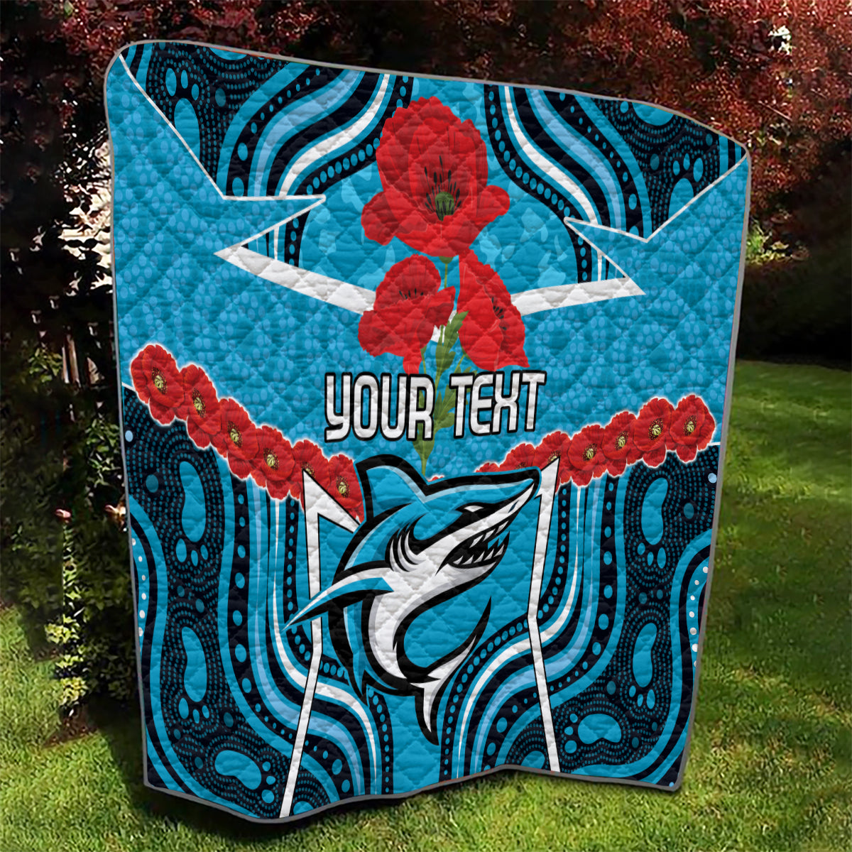 Custom Sharks Rugby ANZAC Quilt Gallipoli Soldier With Aboriginal Art