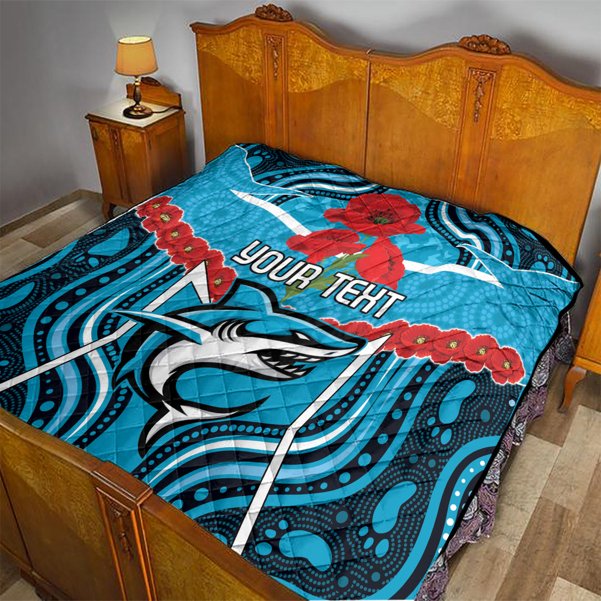 Custom Sharks Rugby ANZAC Quilt Gallipoli Soldier With Aboriginal Art