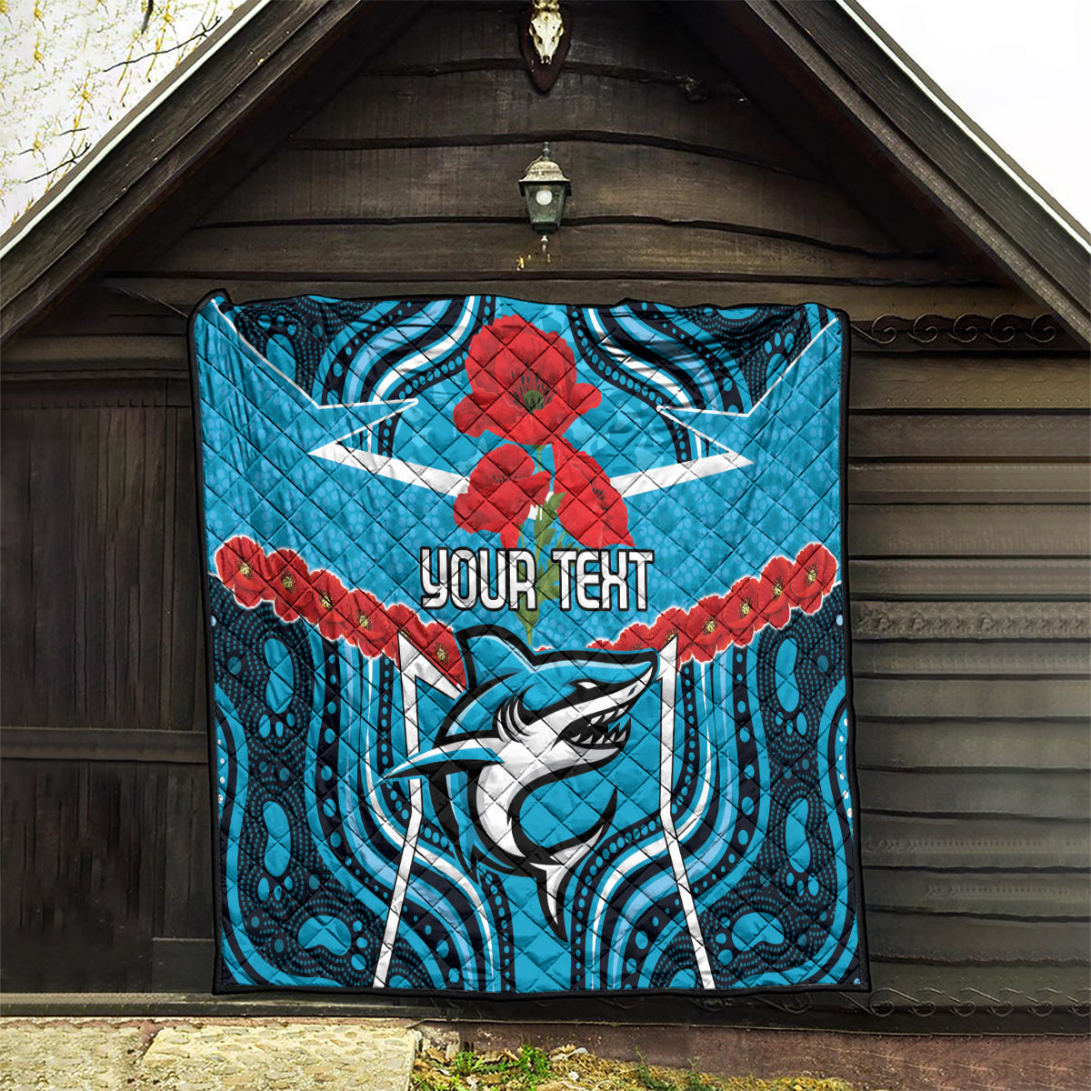 Custom Sharks Rugby ANZAC Quilt Gallipoli Soldier With Aboriginal Art