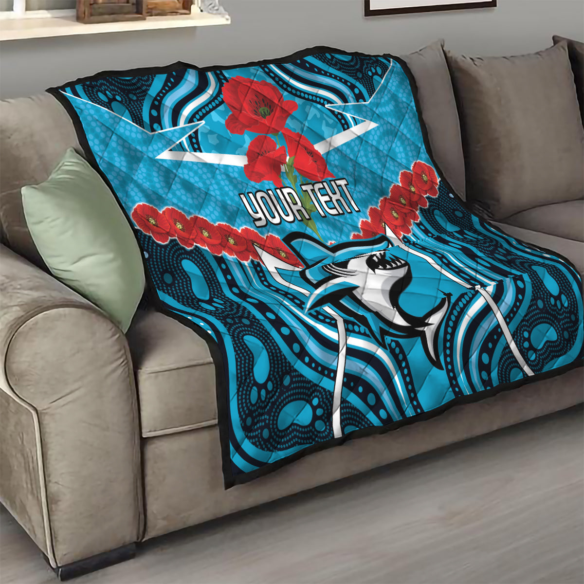 Custom Sharks Rugby ANZAC Quilt Gallipoli Soldier With Aboriginal Art