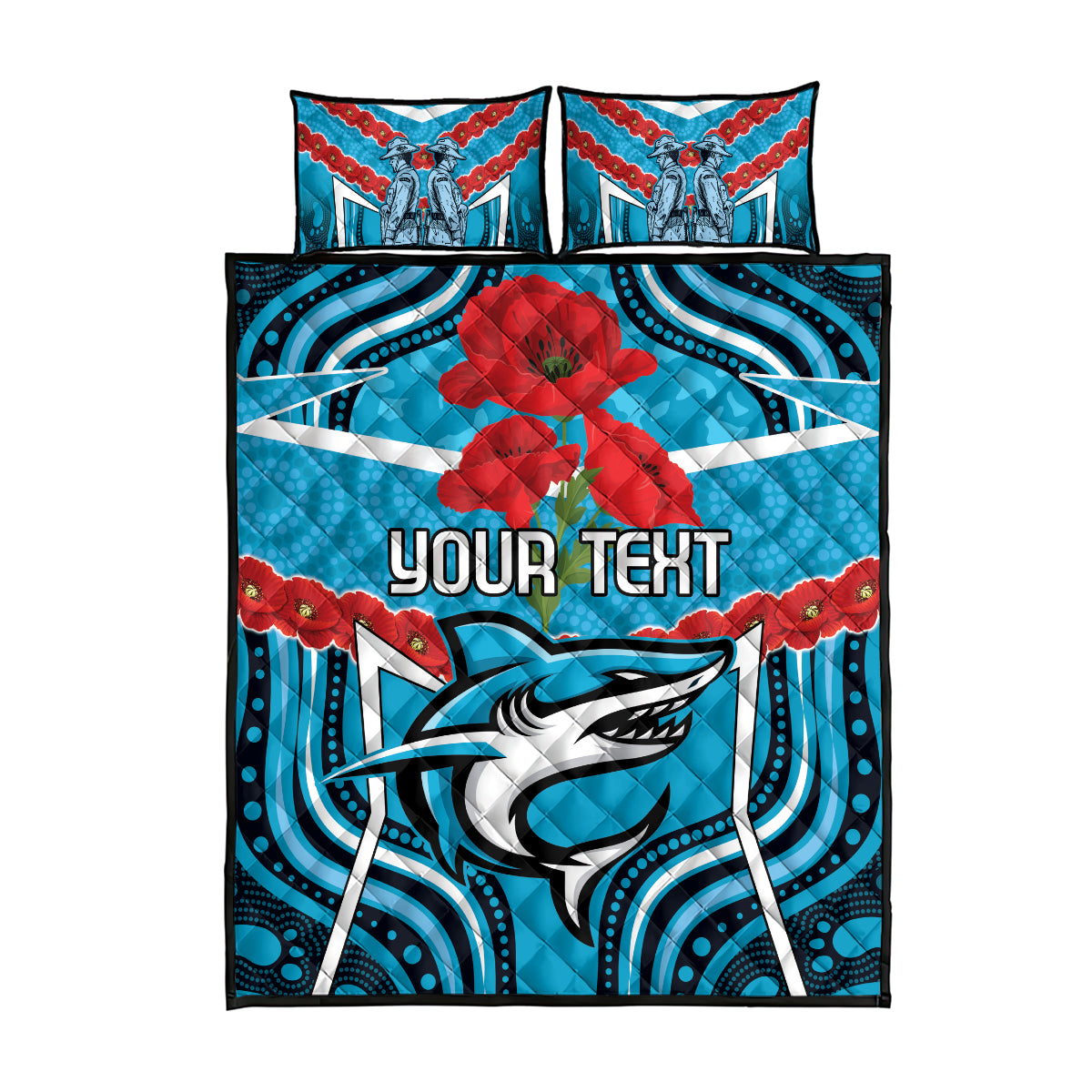 Custom Sharks Rugby ANZAC Quilt Bed Set Gallipoli Soldier With Aboriginal Art