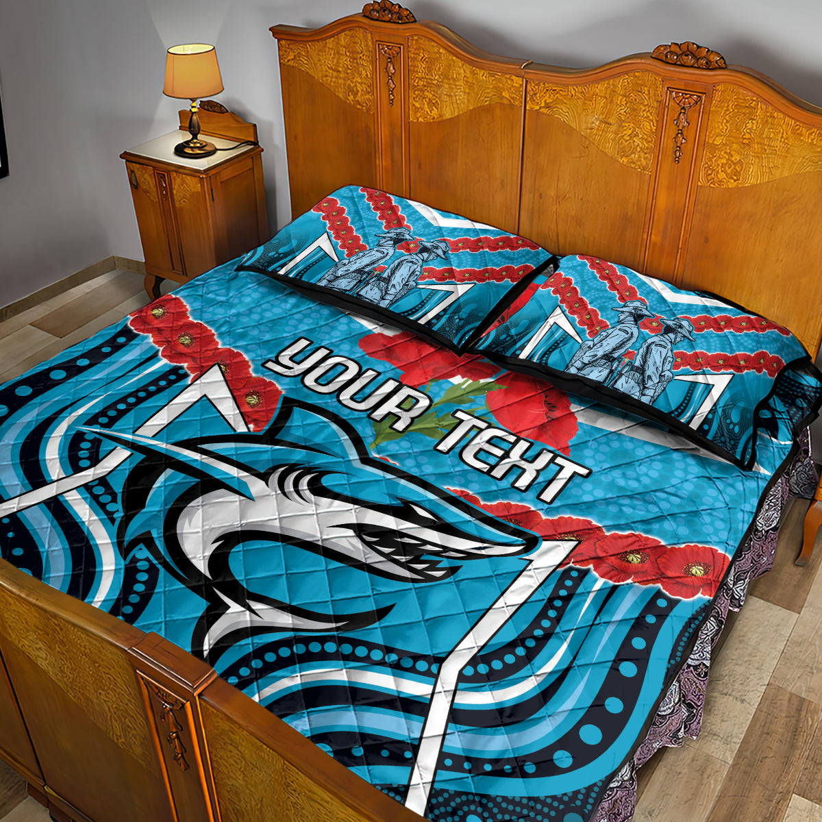 Custom Sharks Rugby ANZAC Quilt Bed Set Gallipoli Soldier With Aboriginal Art