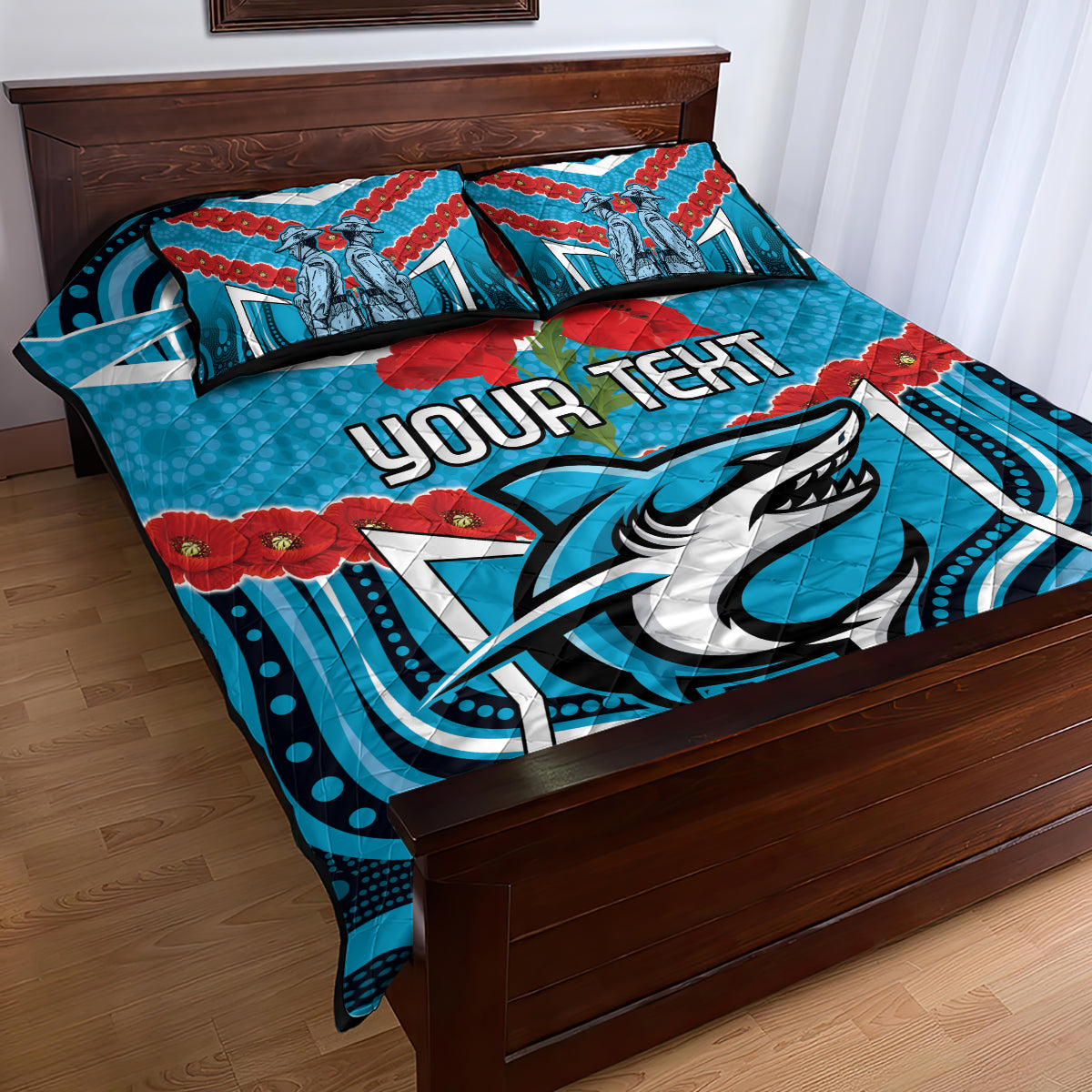 Custom Sharks Rugby ANZAC Quilt Bed Set Gallipoli Soldier With Aboriginal Art