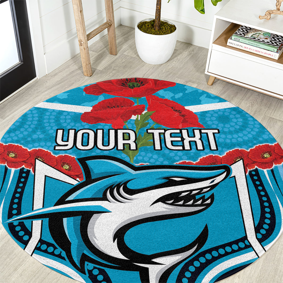 Custom Sharks Rugby ANZAC Round Carpet Gallipoli Soldier With Aboriginal Art