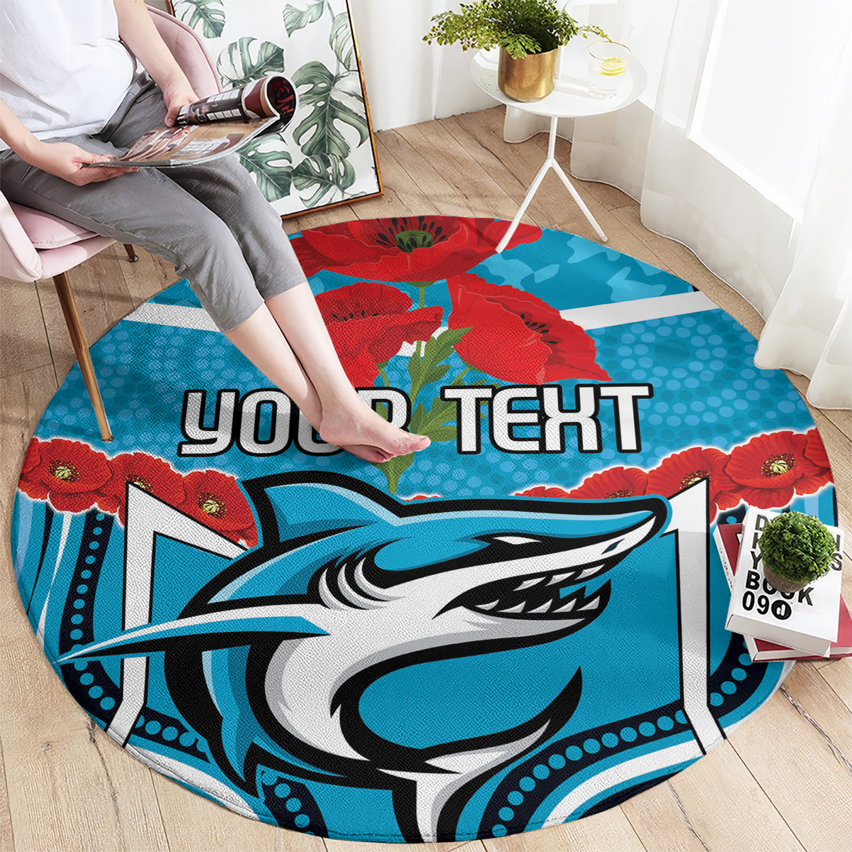 Custom Sharks Rugby ANZAC Round Carpet Gallipoli Soldier With Aboriginal Art