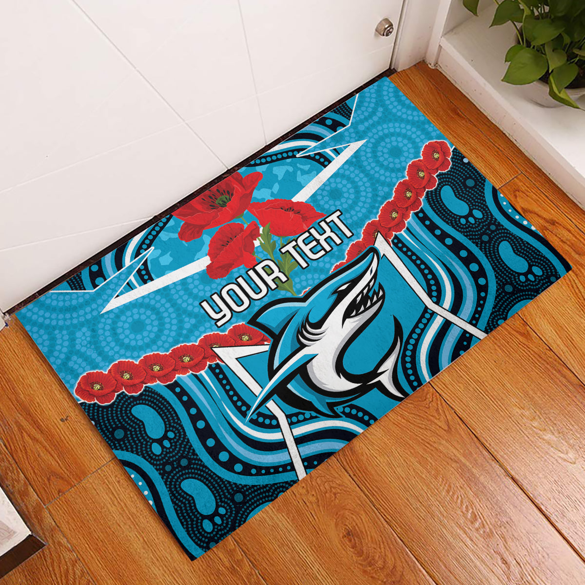 Custom Sharks Rugby ANZAC Rubber Doormat Gallipoli Soldier With Aboriginal Art