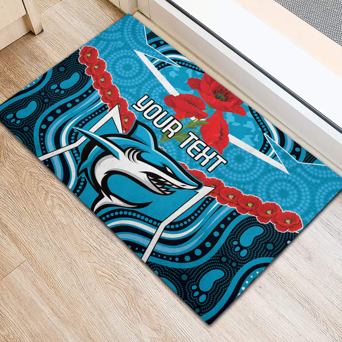 Custom Sharks Rugby ANZAC Rubber Doormat Gallipoli Soldier With Aboriginal Art