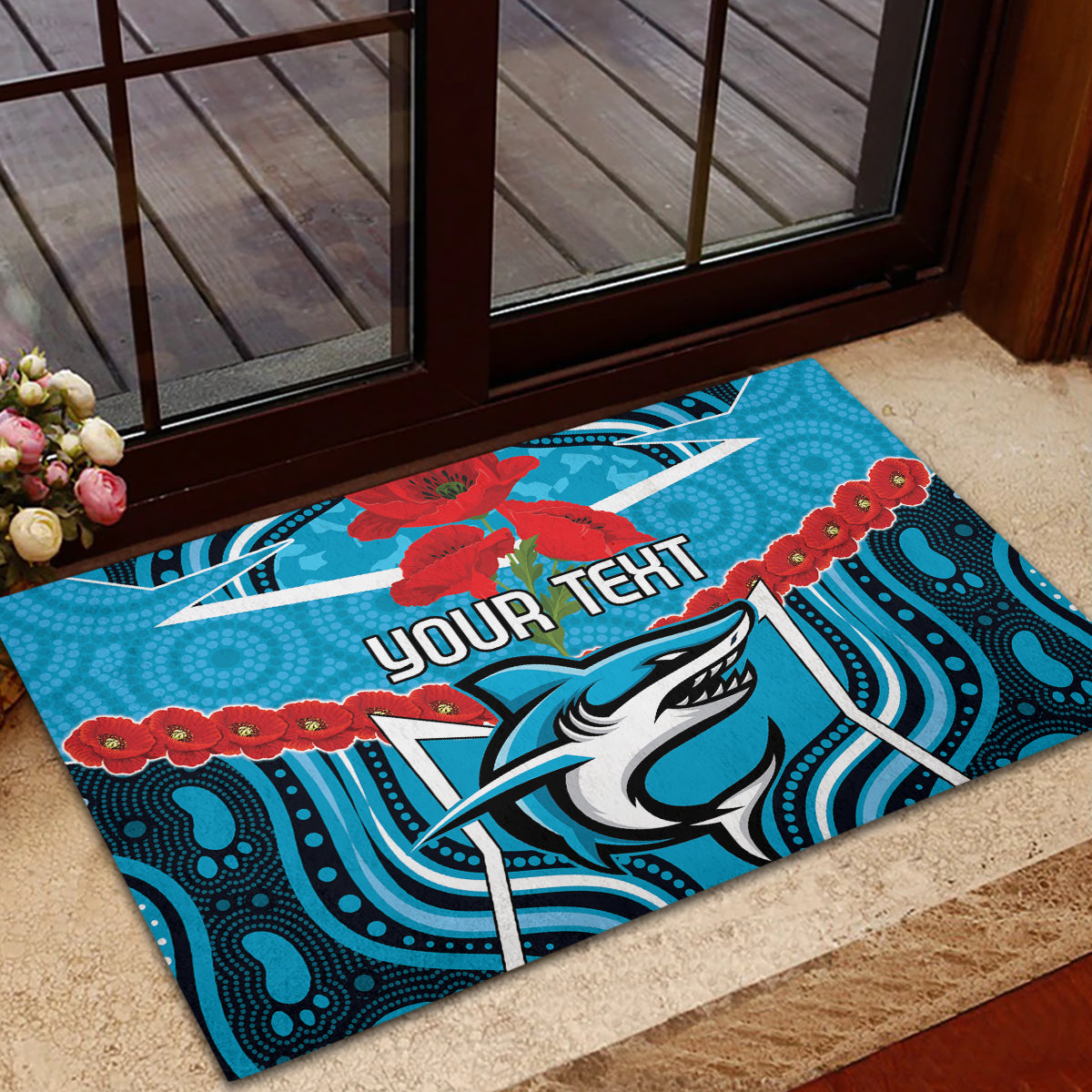 Custom Sharks Rugby ANZAC Rubber Doormat Gallipoli Soldier With Aboriginal Art