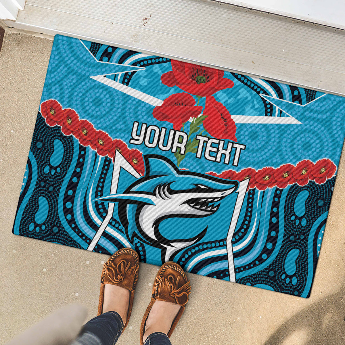 Custom Sharks Rugby ANZAC Rubber Doormat Gallipoli Soldier With Aboriginal Art