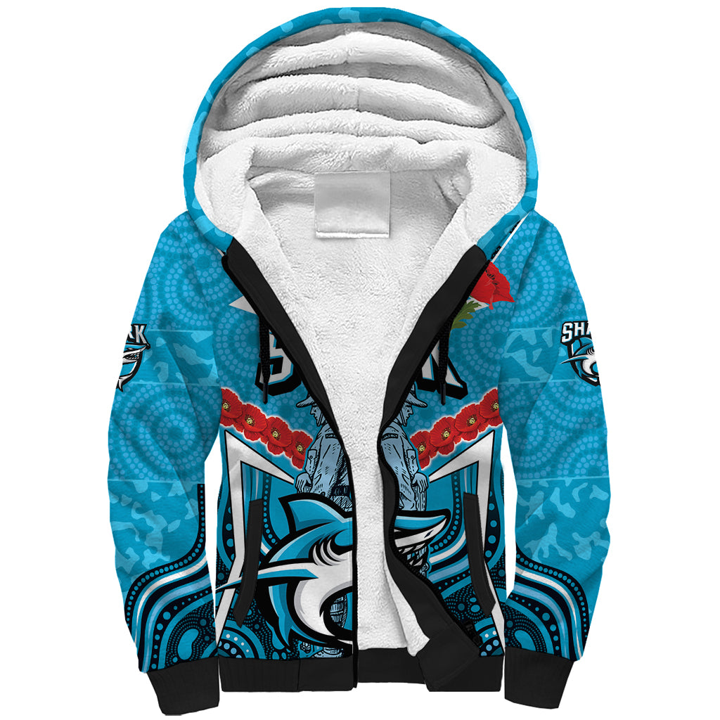 Custom Sharks Rugby ANZAC Sherpa Hoodie Gallipoli Soldier With Aboriginal Art