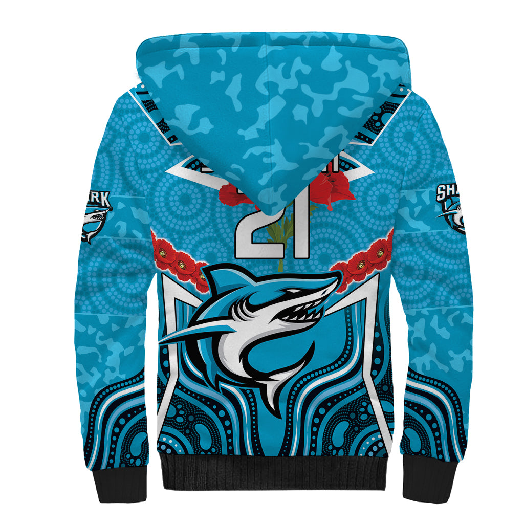 Custom Sharks Rugby ANZAC Sherpa Hoodie Gallipoli Soldier With Aboriginal Art