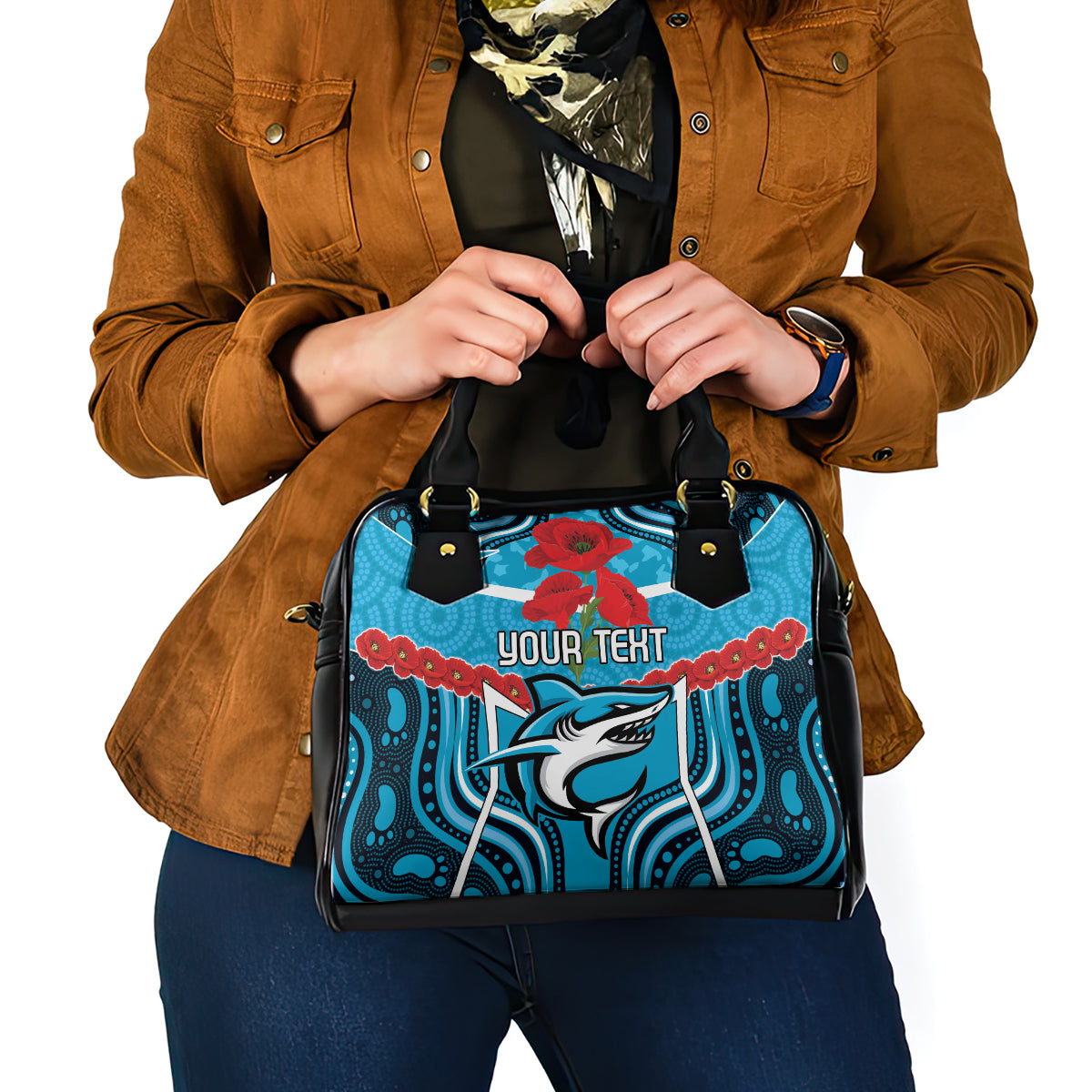 Custom Sharks Rugby ANZAC Shoulder Handbag Gallipoli Soldier With Aboriginal Art