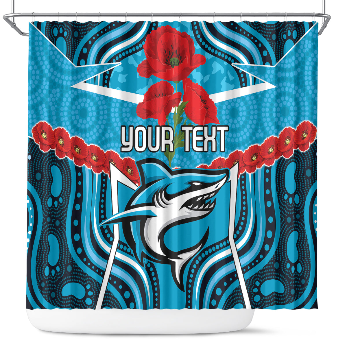 Custom Sharks Rugby ANZAC Shower Curtain Gallipoli Soldier With Aboriginal Art