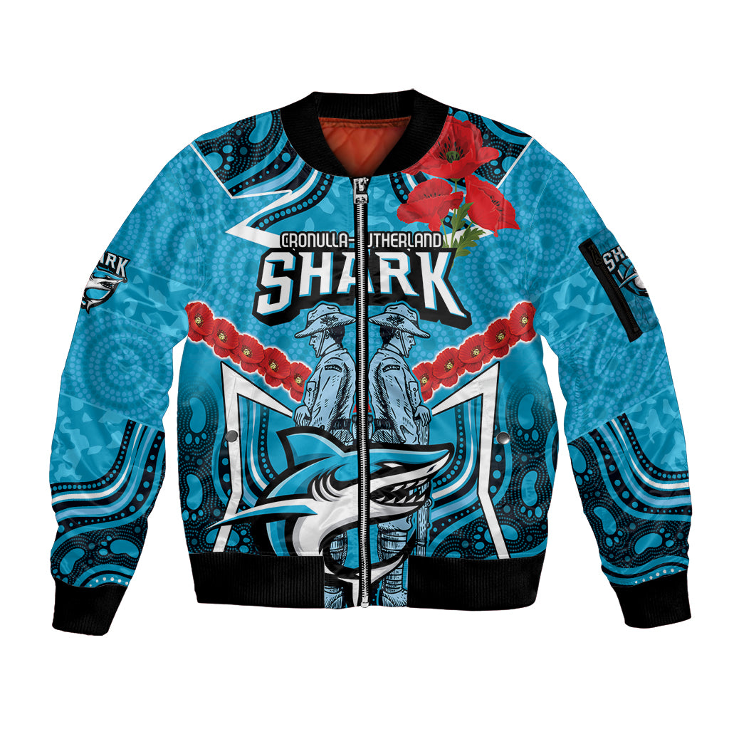 Custom Sharks Rugby ANZAC Sleeve Zip Bomber Jacket Gallipoli Soldier With Aboriginal Art