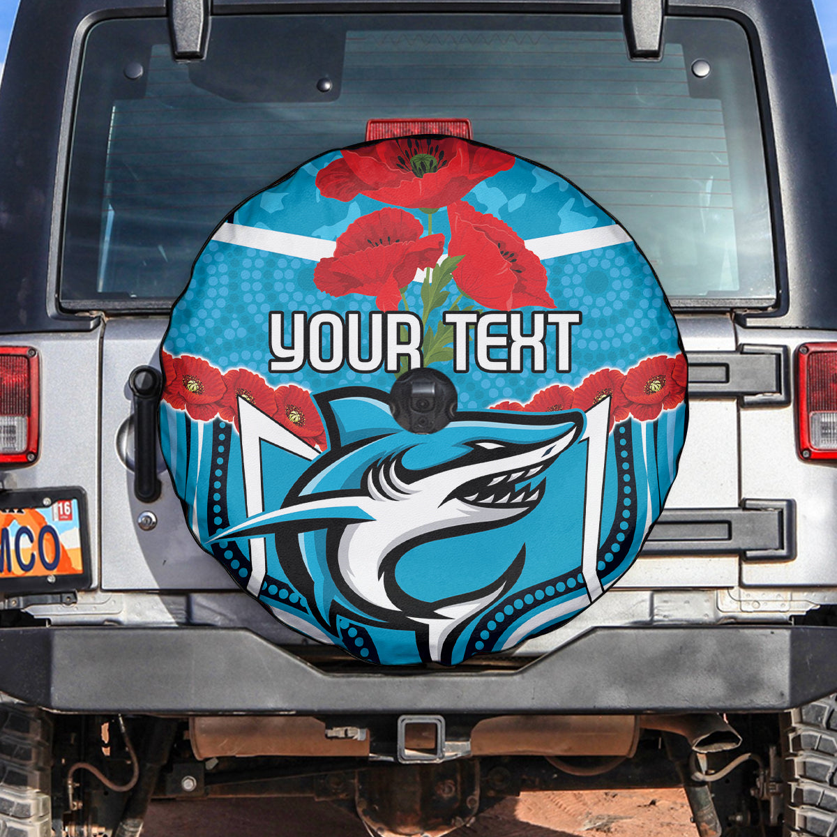 Custom Sharks Rugby ANZAC Spare Tire Cover Gallipoli Soldier With Aboriginal Art