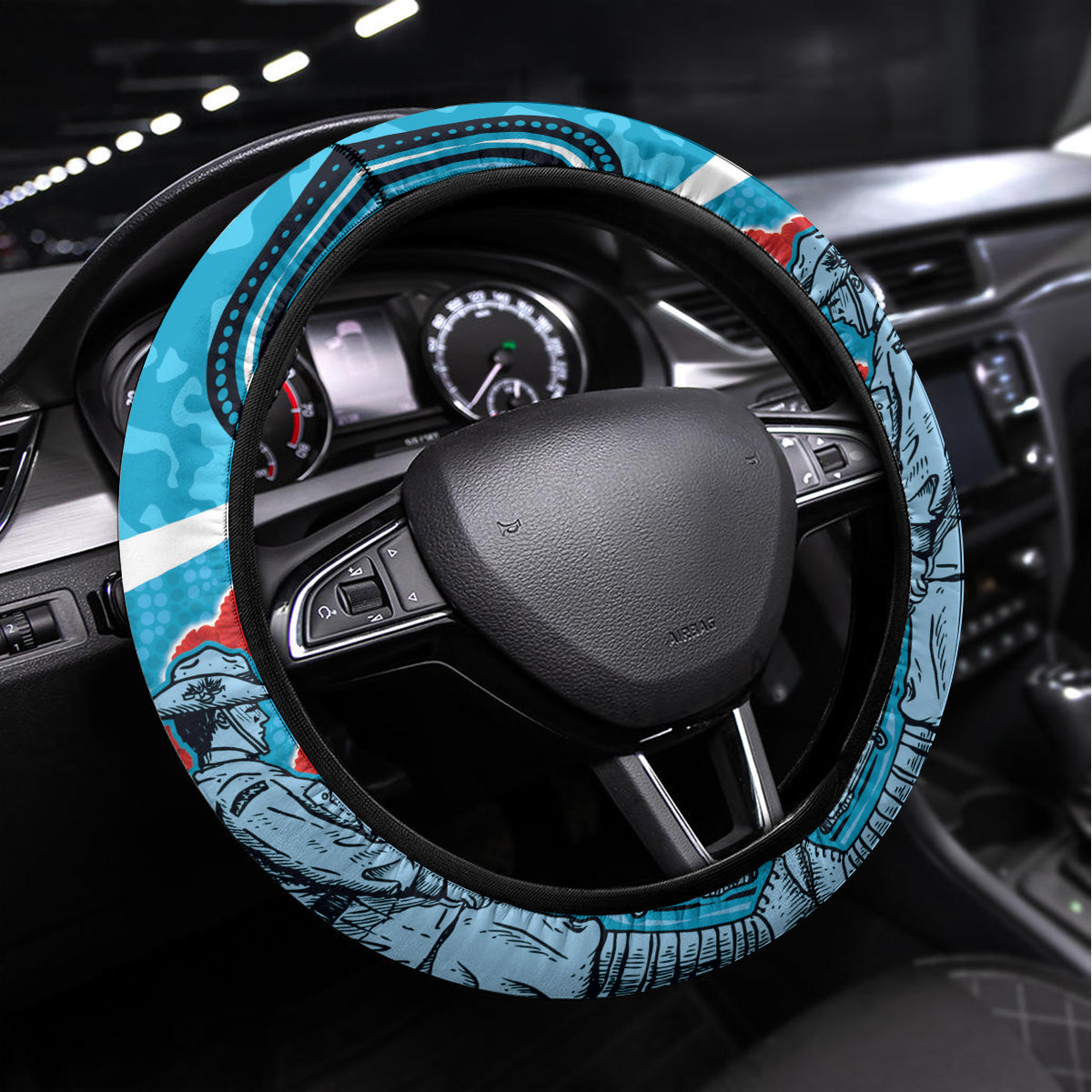 Sharks Rugby ANZAC Steering Wheel Cover Gallipoli Soldier With Aboriginal Art