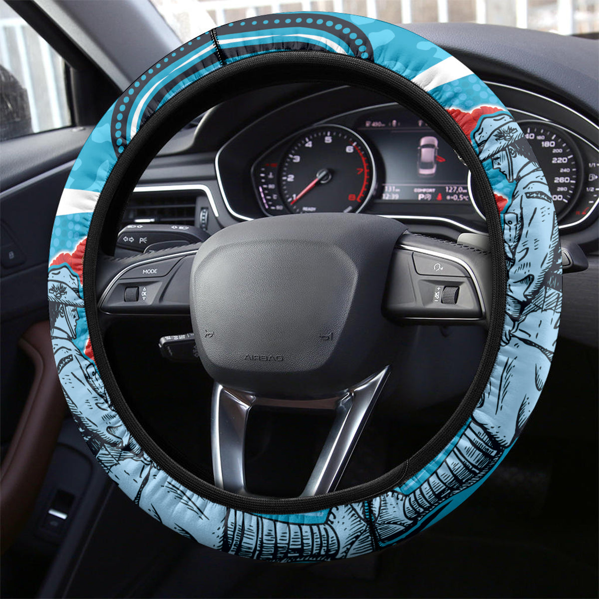 Sharks Rugby ANZAC Steering Wheel Cover Gallipoli Soldier With Aboriginal Art