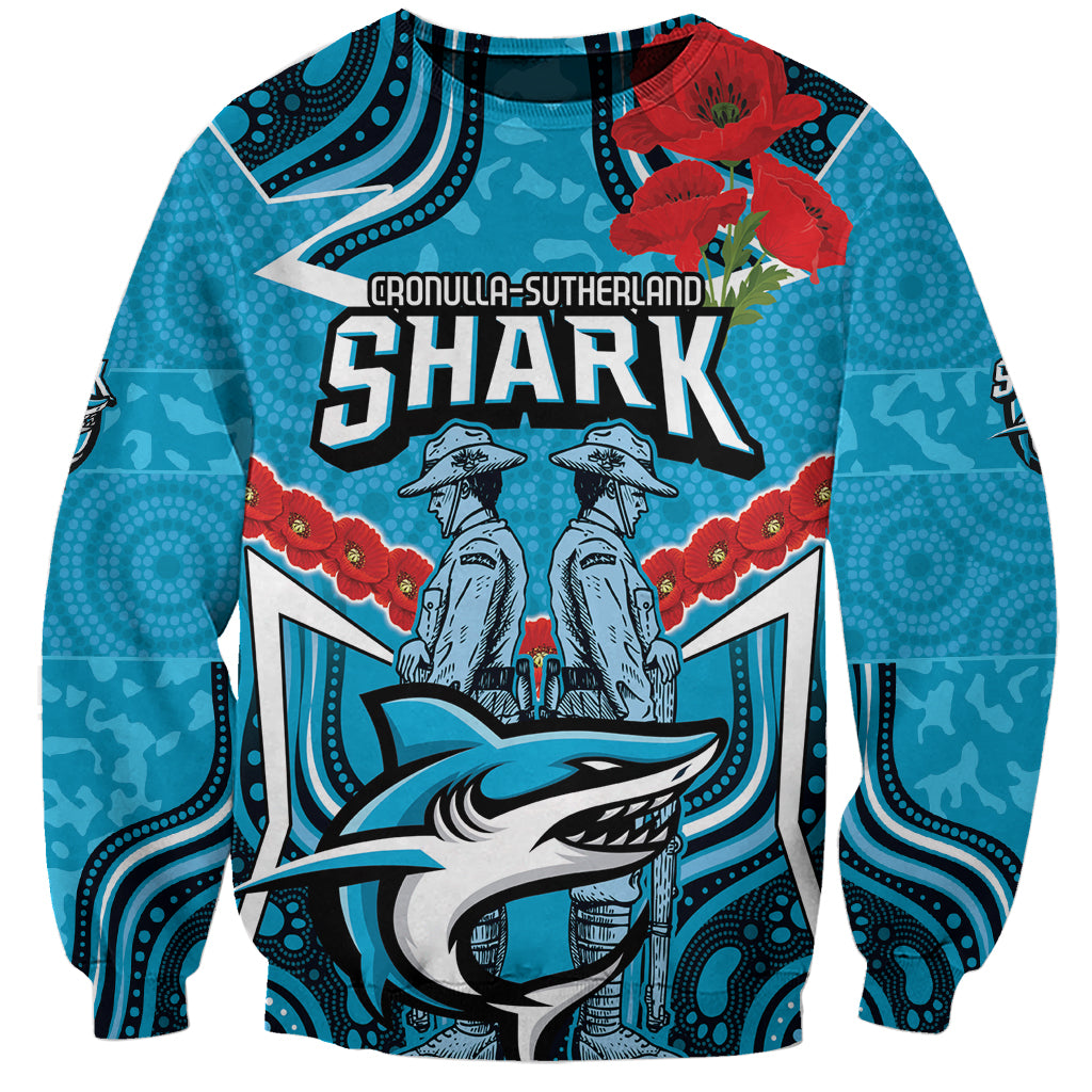 Custom Sharks Rugby ANZAC Sweatshirt Gallipoli Soldier With Aboriginal Art