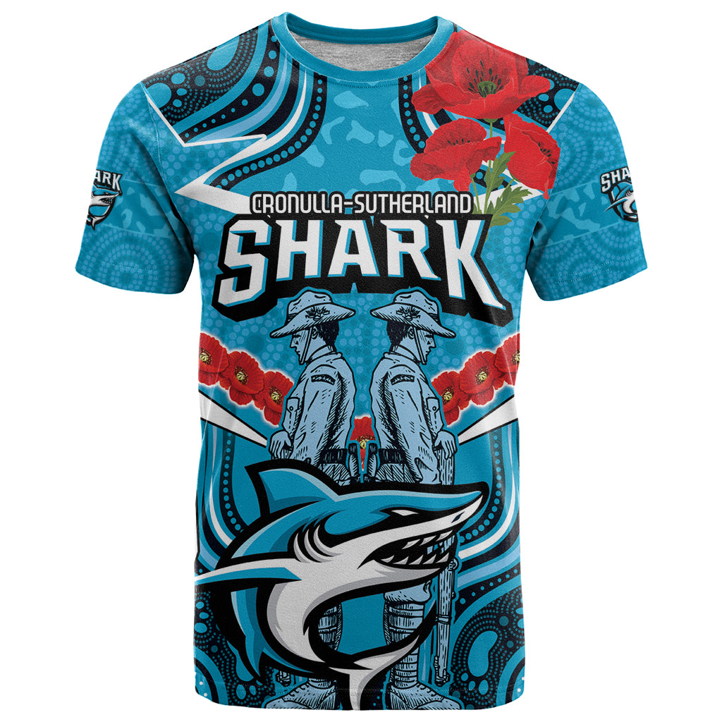 Custom Sharks Rugby ANZAC T Shirt Gallipoli Soldier With Aboriginal Art