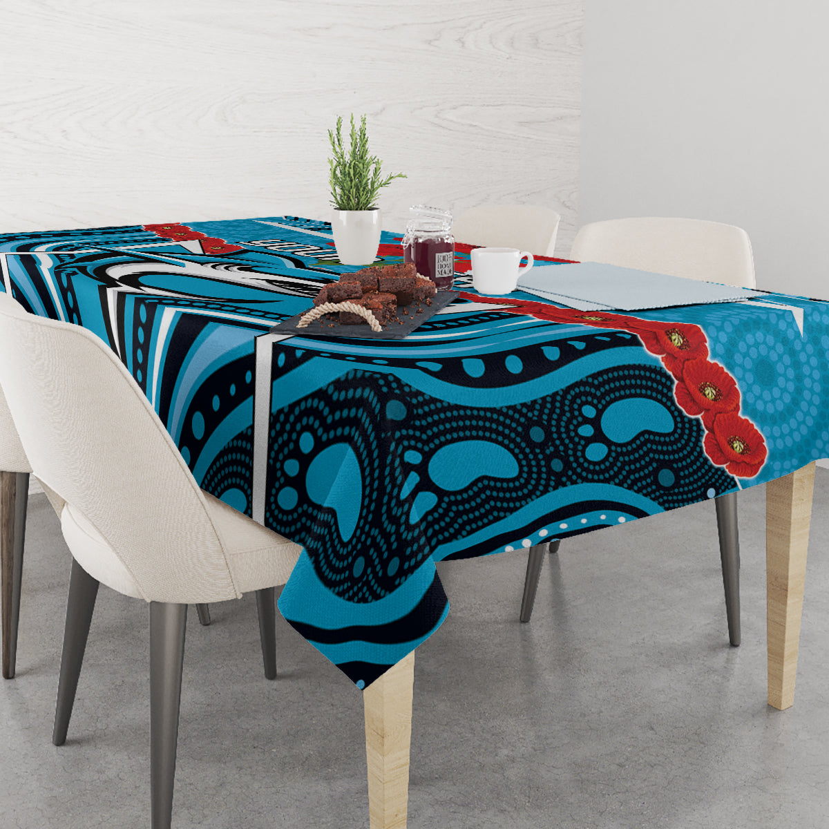 Custom Sharks Rugby ANZAC Tablecloth Gallipoli Soldier With Aboriginal Art