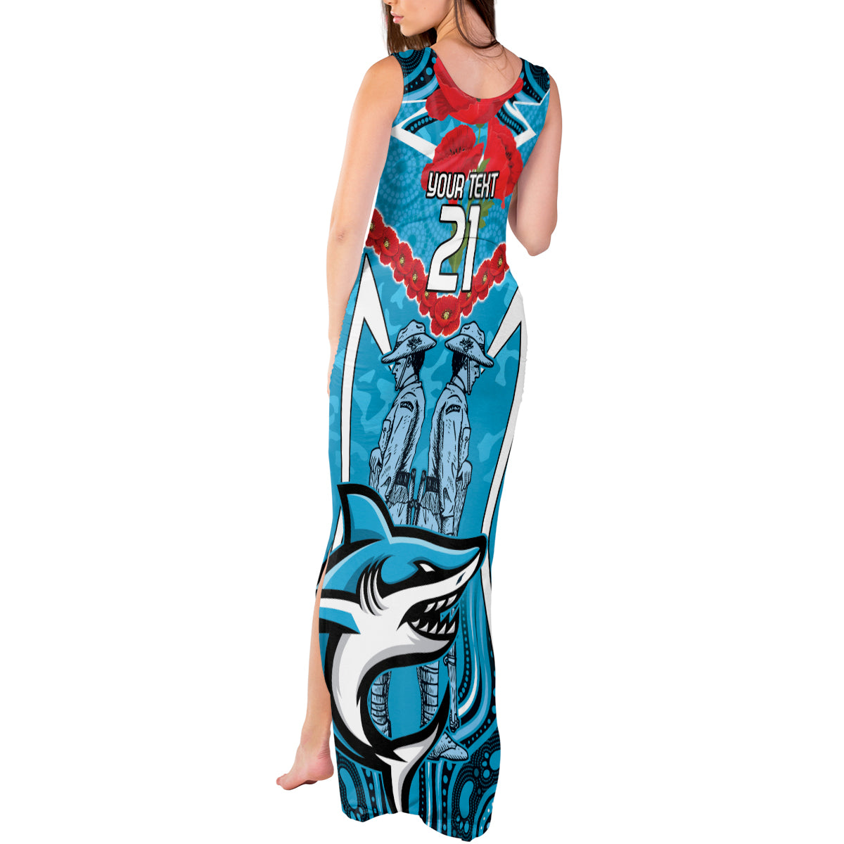 Custom Sharks Rugby ANZAC Tank Maxi Dress Gallipoli Soldier With Aboriginal Art