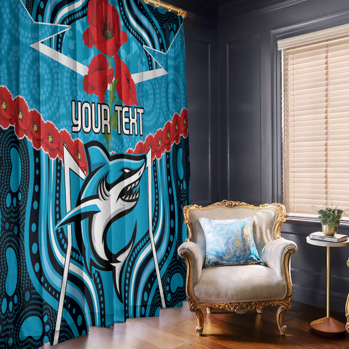 Custom Sharks Rugby ANZAC Window Curtain Gallipoli Soldier With Aboriginal Art