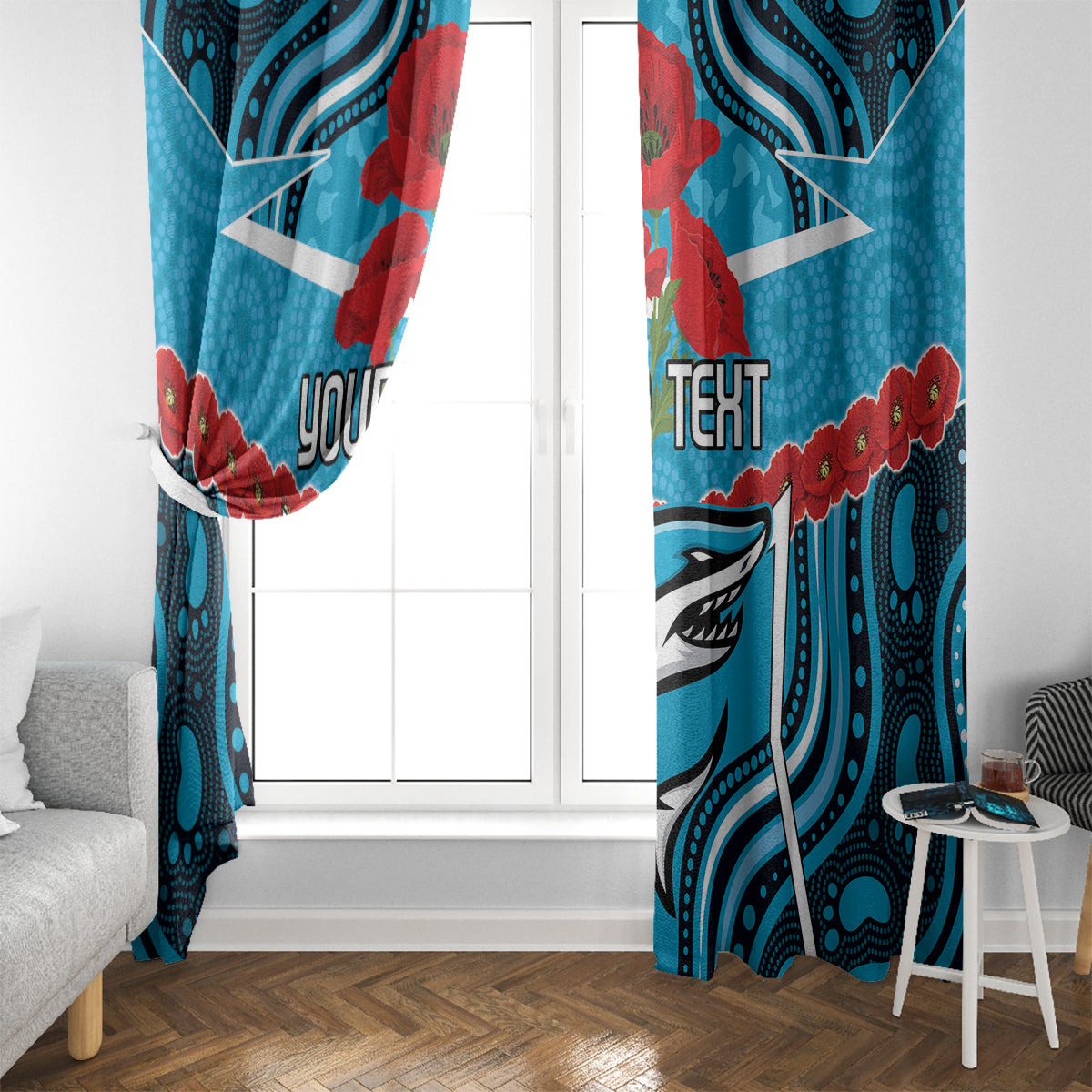 Custom Sharks Rugby ANZAC Window Curtain Gallipoli Soldier With Aboriginal Art