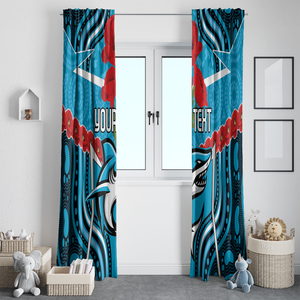 Custom Sharks Rugby ANZAC Window Curtain Gallipoli Soldier With Aboriginal Art