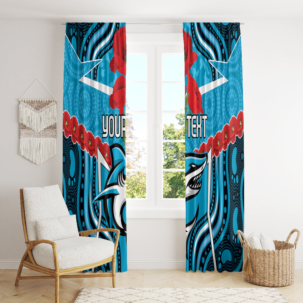 Custom Sharks Rugby ANZAC Window Curtain Gallipoli Soldier With Aboriginal Art