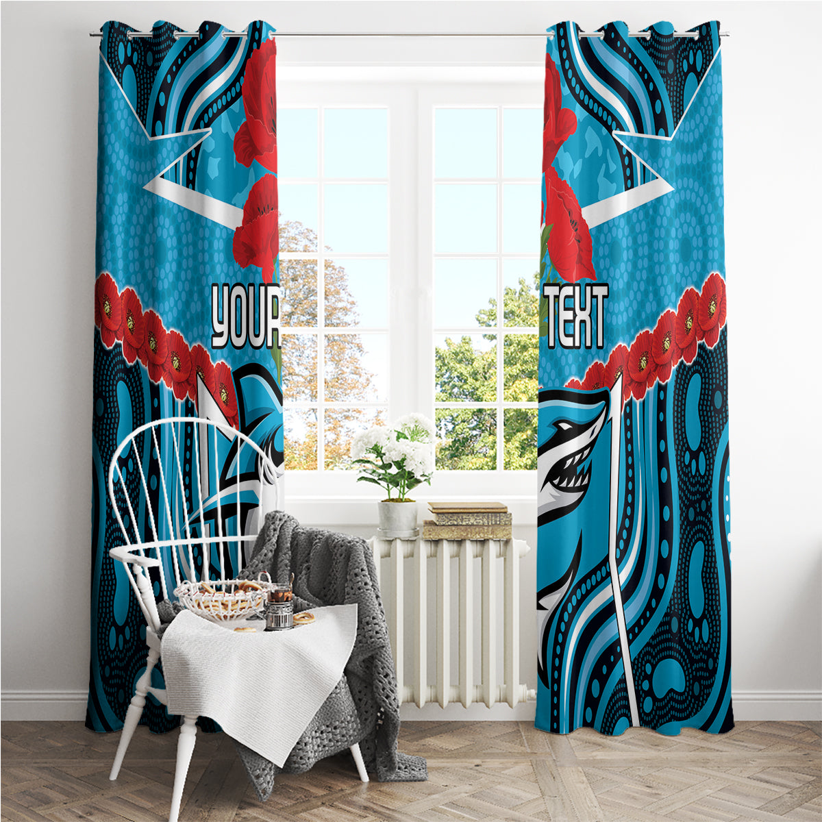 Custom Sharks Rugby ANZAC Window Curtain Gallipoli Soldier With Aboriginal Art