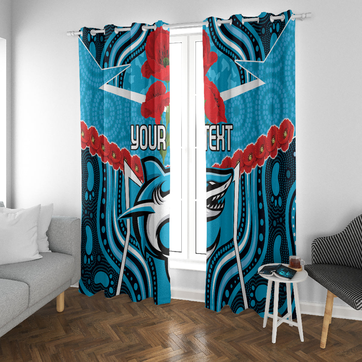 Custom Sharks Rugby ANZAC Window Curtain Gallipoli Soldier With Aboriginal Art