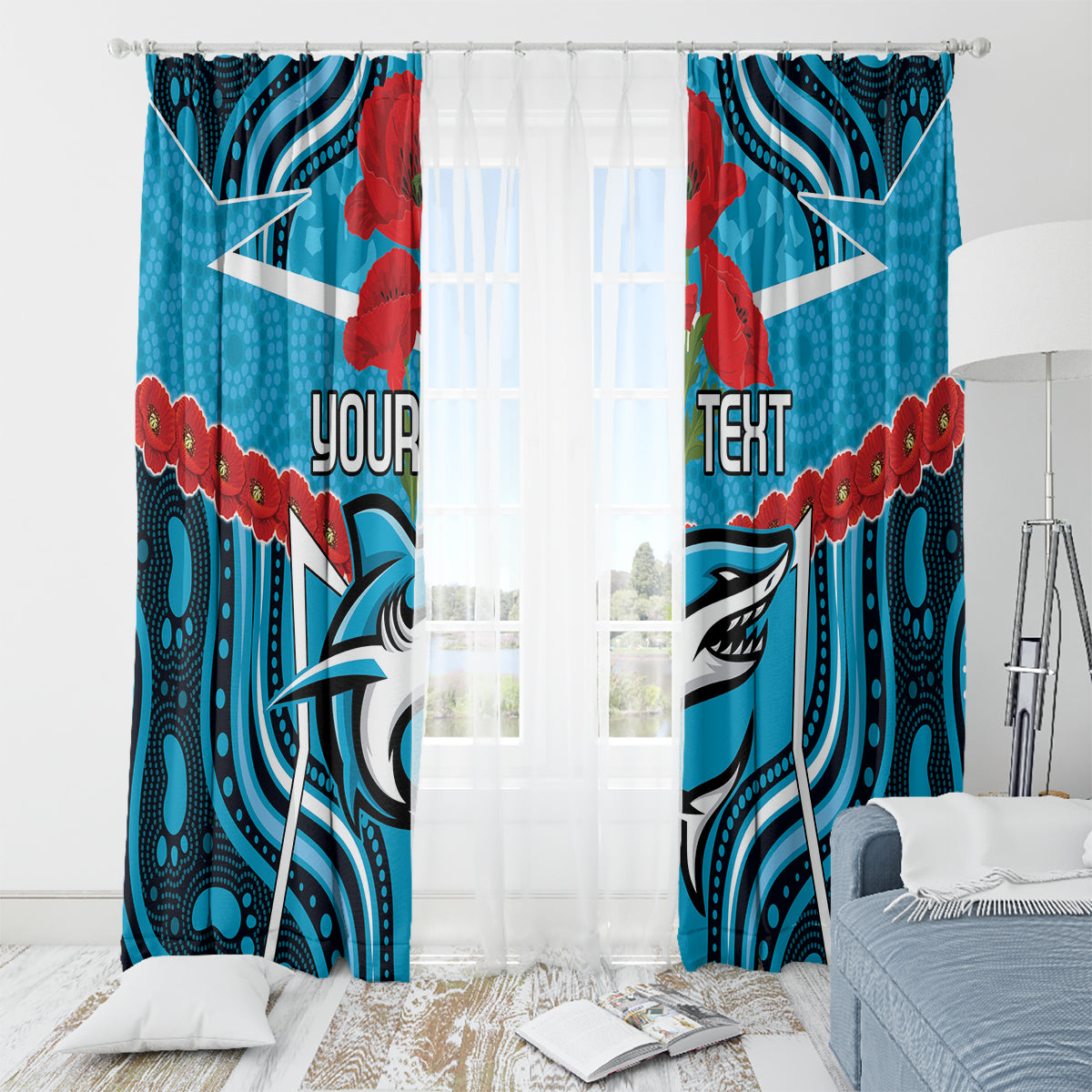 Custom Sharks Rugby ANZAC Window Curtain Gallipoli Soldier With Aboriginal Art